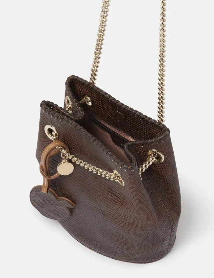Women Falabella ScaleEmbossed Bucket Bag Chocolate Brown Stella McCartney Mini Bags And Clutches Women Falabella ScaleEmbossed Bucket Bag Chocolate Brown Stella McCartney Mini Bags And Clutches