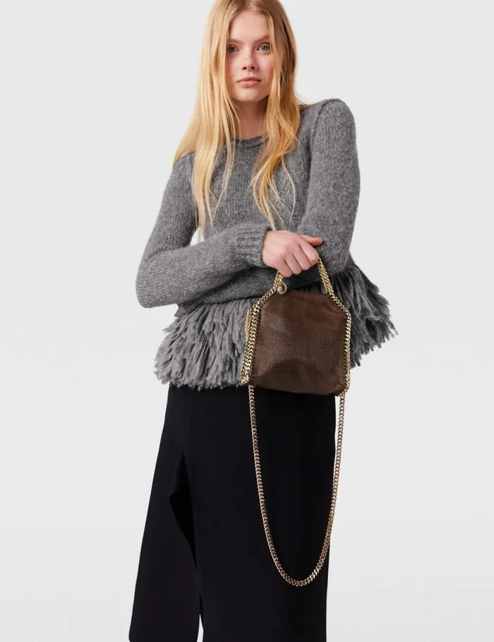 Women Falabella ScaleEmbossed Tiny Tote Bag Chocolate Brown Stella McCartney Mini Bags And Clutches Women Falabella ScaleEmbossed Tiny Tote Bag Chocolate Brown Stella McCartney Mini Bags And Clutches
