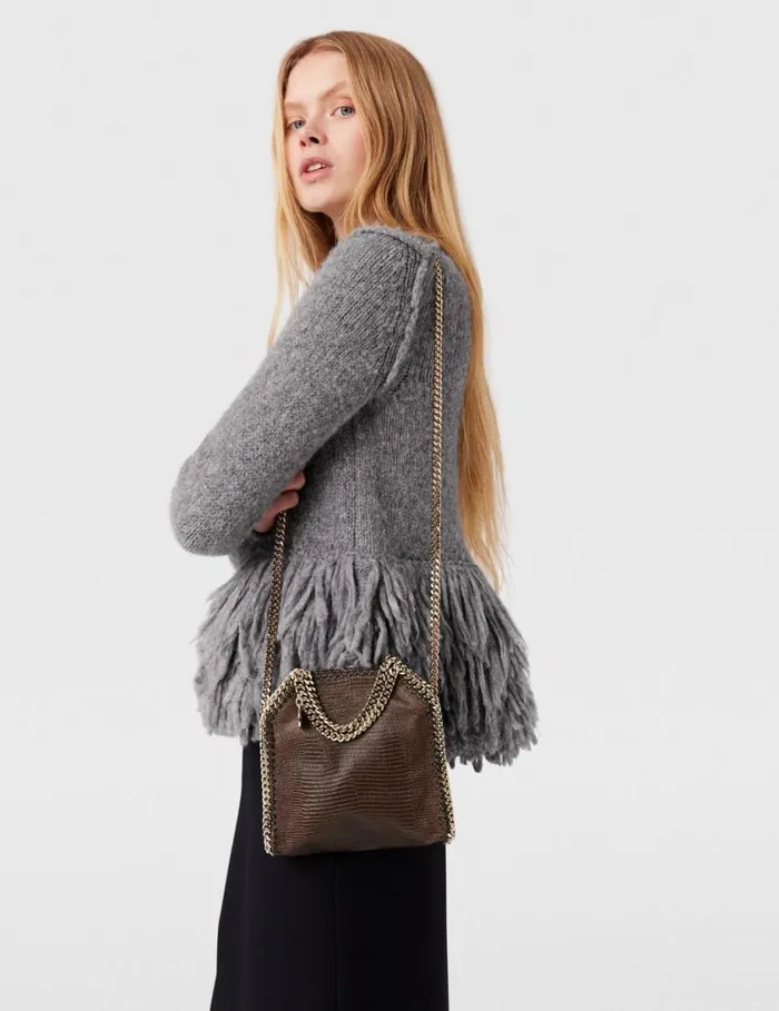 Women Falabella ScaleEmbossed Tiny Tote Bag Chocolate Brown Stella McCartney Mini Bags And Clutches Women Falabella ScaleEmbossed Tiny Tote Bag Chocolate Brown Stella McCartney Mini Bags And Clutches