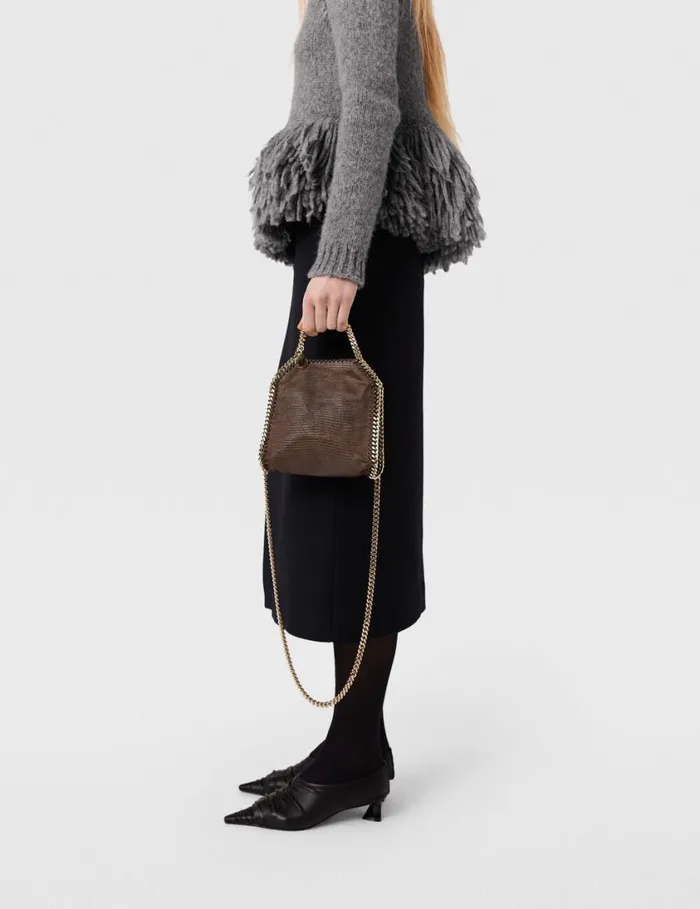 Women Falabella ScaleEmbossed Tiny Tote Bag Chocolate Brown Stella McCartney Mini Bags And Clutches Women Falabella ScaleEmbossed Tiny Tote Bag Chocolate Brown Stella McCartney Mini Bags And Clutches