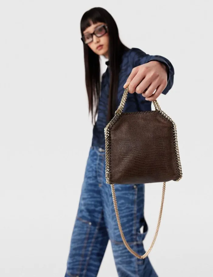 Women Falabella ScaleEmbossed Tiny Tote Bag Chocolate Brown Stella McCartney Mini Bags And Clutches Women Falabella ScaleEmbossed Tiny Tote Bag Chocolate Brown Stella McCartney Mini Bags And Clutches