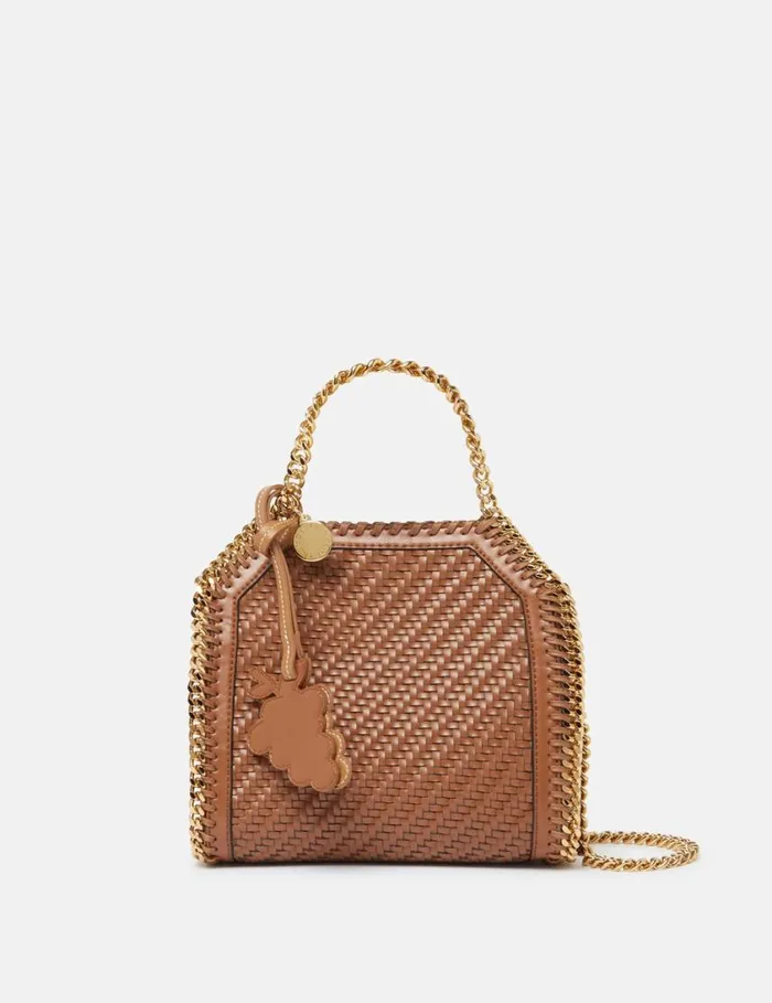 Women Falabella Woven Tiny Tote Bag Tan Brown Stella McCartney TopHandle Bags