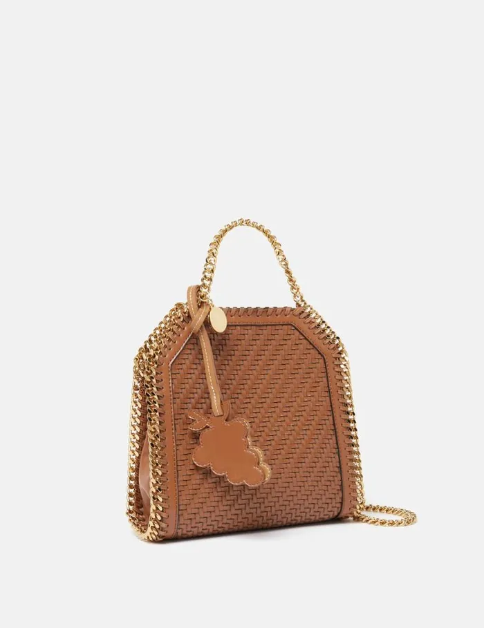 Women Falabella Woven Tiny Tote Bag Tan Brown Stella McCartney TopHandle Bags