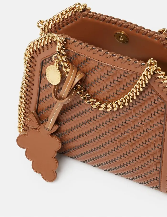 Women Falabella Woven Tiny Tote Bag Tan Brown Stella McCartney TopHandle Bags
