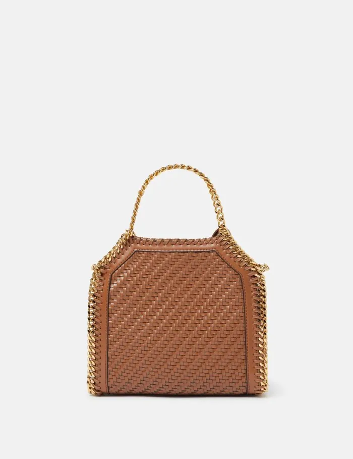 Women Falabella Woven Tiny Tote Bag Tan Brown Stella McCartney TopHandle Bags