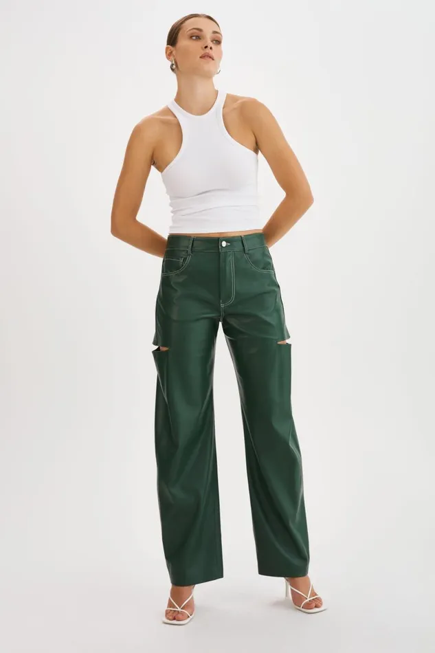 Women FALEEN Faux Leather Loose Pants Alpine Green LAMARQUE Pants and Shorts