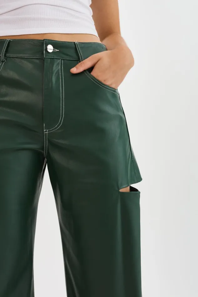 Women FALEEN Faux Leather Loose Pants Alpine Green LAMARQUE Pants and Shorts