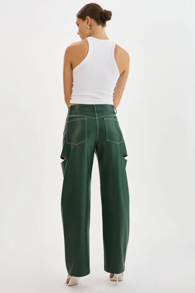 Women FALEEN Faux Leather Loose Pants Alpine Green LAMARQUE Pants and Shorts