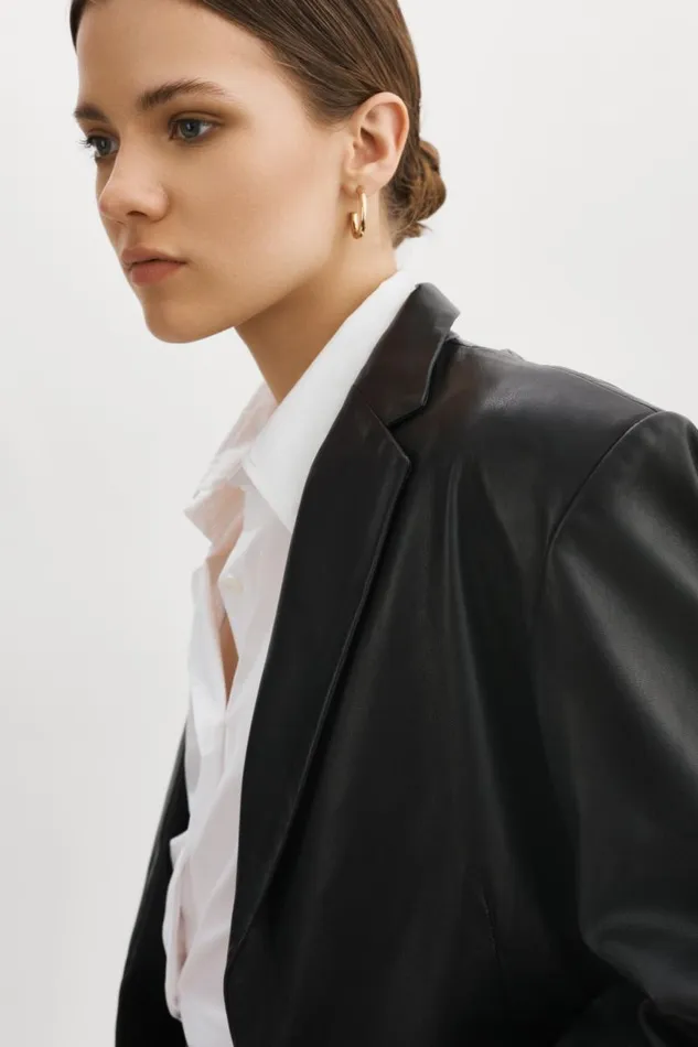 Women FELINA Oversized Leather Blazer Black LAMARQUE Blazers Women FELINA Oversized Leather Blazer Black LAMARQUE Blazers