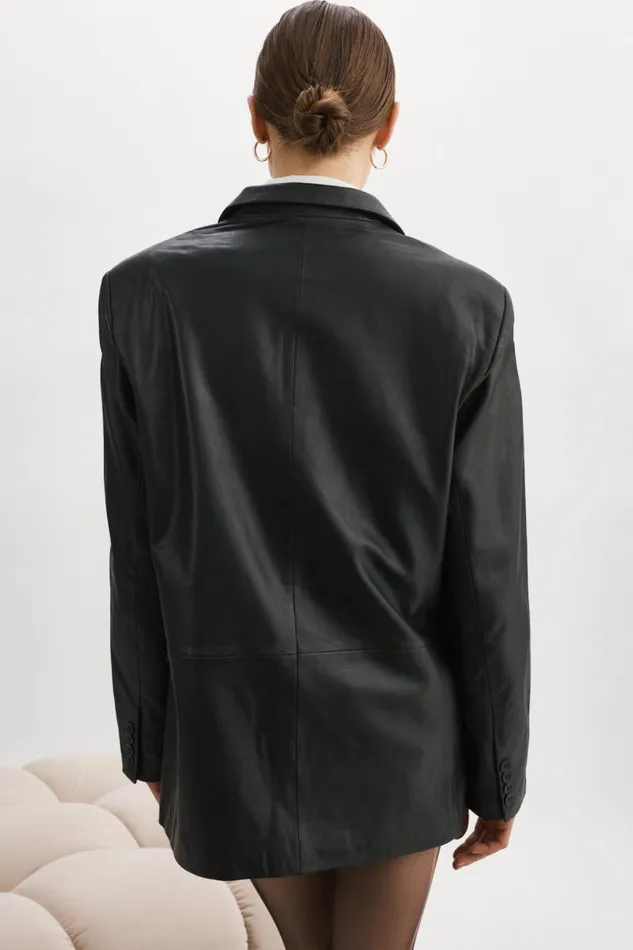 Women FELINA Oversized Leather Blazer Black LAMARQUE Blazers Women FELINA Oversized Leather Blazer Black LAMARQUE Blazers
