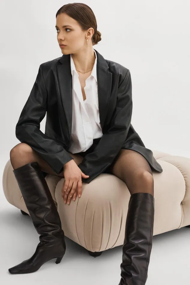 Women FELINA Oversized Leather Blazer Black LAMARQUE Blazers Women FELINA Oversized Leather Blazer Black LAMARQUE Blazers
