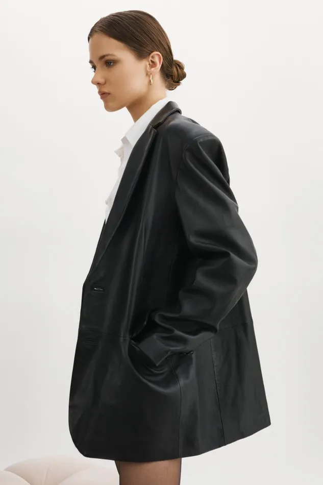 Women FELINA Oversized Leather Blazer Black LAMARQUE Blazers Women FELINA Oversized Leather Blazer Black LAMARQUE Blazers