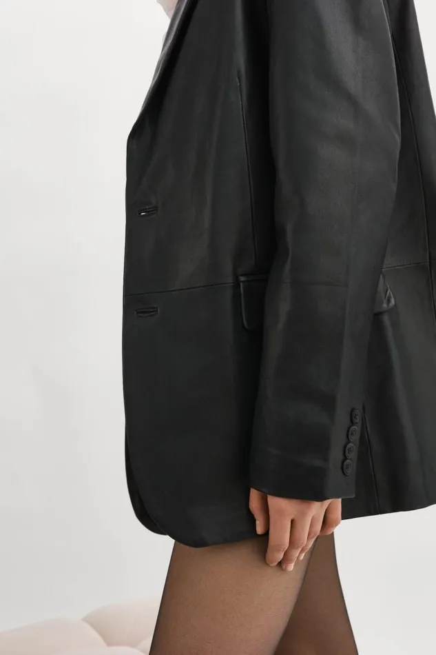 Women FELINA Oversized Leather Blazer Black LAMARQUE Blazers Women FELINA Oversized Leather Blazer Black LAMARQUE Blazers