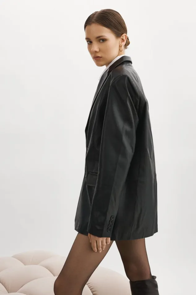 Women FELINA Oversized Leather Blazer Black LAMARQUE Blazers Women FELINA Oversized Leather Blazer Black LAMARQUE Blazers