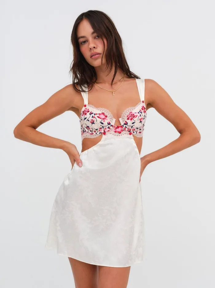 Women Festival Rose Slip Dress Ivory For Love and Lemons Lingerie