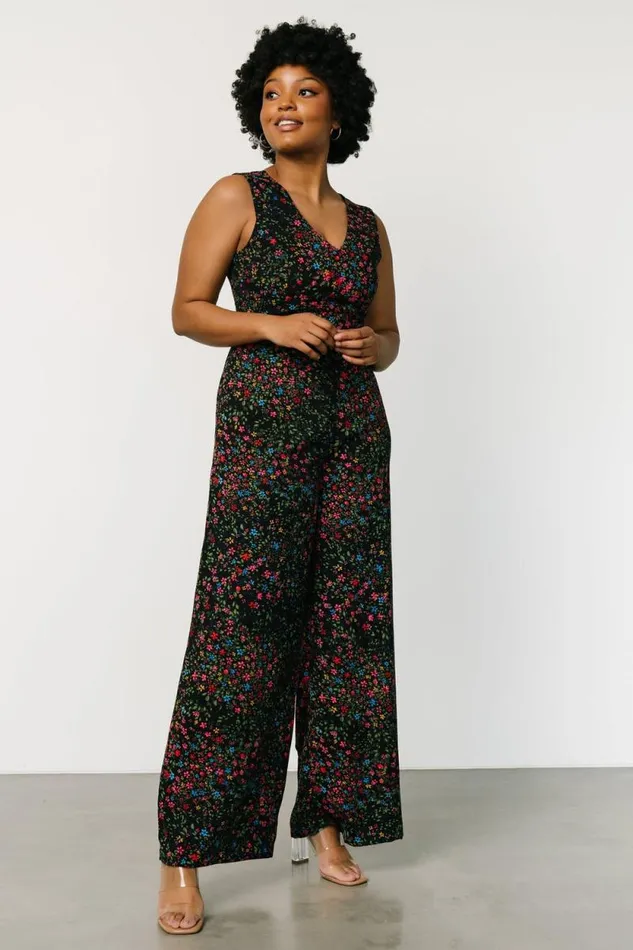 Women Frazier Jumpsuit Black Multi Floral Baltic Born Jumpsuits and Rompers