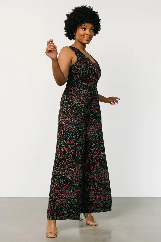 Women Frazier Jumpsuit Black Multi Floral Baltic Born Jumpsuits and Rompers