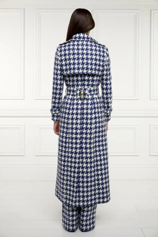 Women Full Length Marlborough Trench Coat Large Scale Navy Houndstooth Holland Cooper Coats