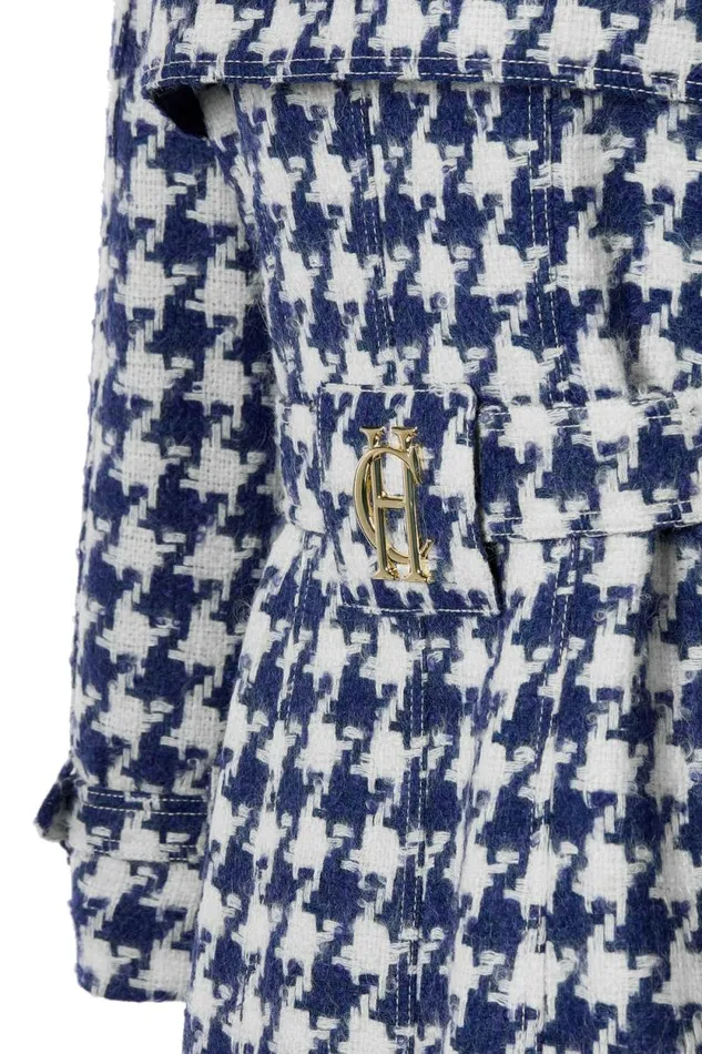 Women Full Length Marlborough Trench Coat Large Scale Navy Houndstooth Holland Cooper Coats