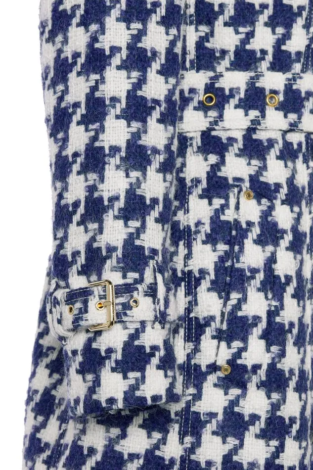 Women Full Length Marlborough Trench Coat Large Scale Navy Houndstooth Holland Cooper Coats