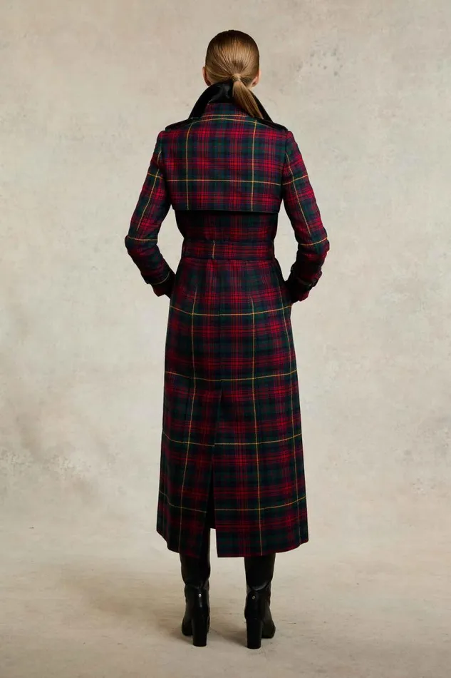 Women Full Length Marlborough Trench Coat Logan Tartan Holland Cooper Tailoring