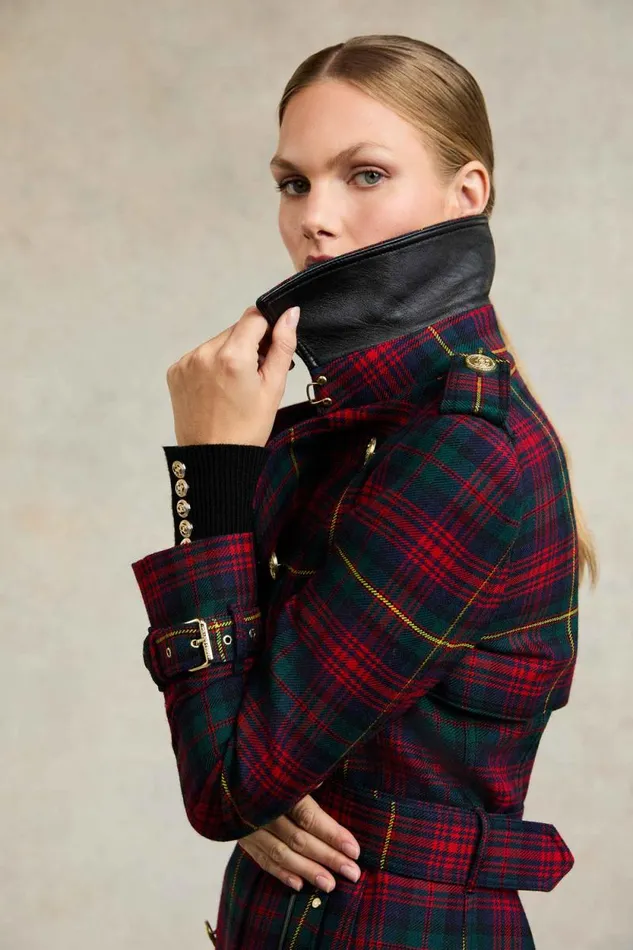 Women Full Length Marlborough Trench Coat Logan Tartan Holland Cooper Tailoring