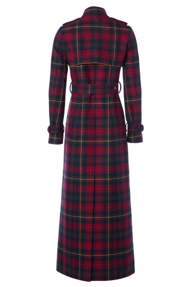 Women Full Length Marlborough Trench Coat Logan Tartan Holland Cooper Tailoring