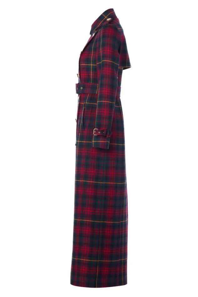 Women Full Length Marlborough Trench Coat Logan Tartan Holland Cooper Tailoring