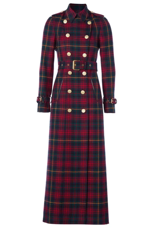 Women Full Length Marlborough Trench Coat Logan Tartan Holland Cooper Tailoring