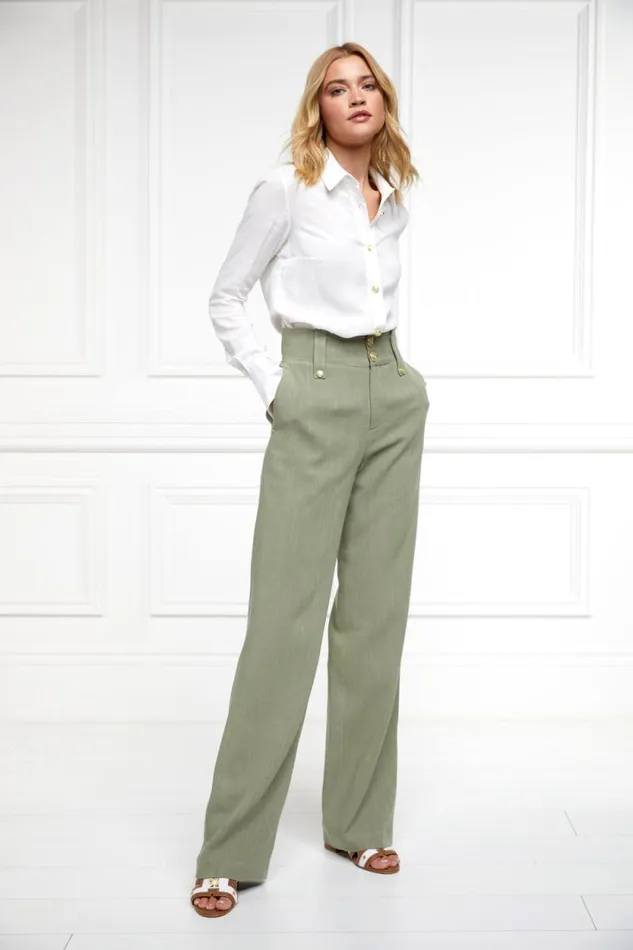 Women High Waisted Straight Trouser Sage Linen Holland Cooper Trousers Women High Waisted Straight Trouser Sage Linen Holland Cooper Trousers