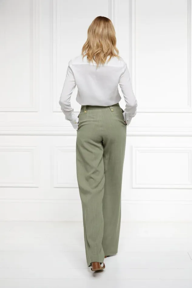 Women High Waisted Straight Trouser Sage Linen Holland Cooper Trousers Women High Waisted Straight Trouser Sage Linen Holland Cooper Trousers