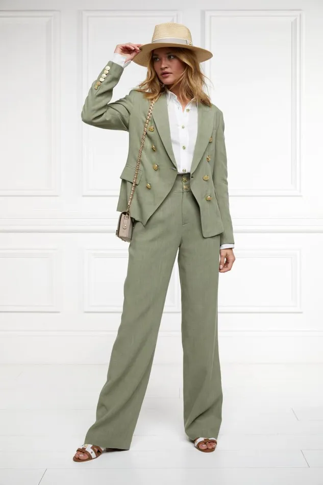 Women High Waisted Straight Trouser Sage Linen Holland Cooper Trousers Women High Waisted Straight Trouser Sage Linen Holland Cooper Trousers