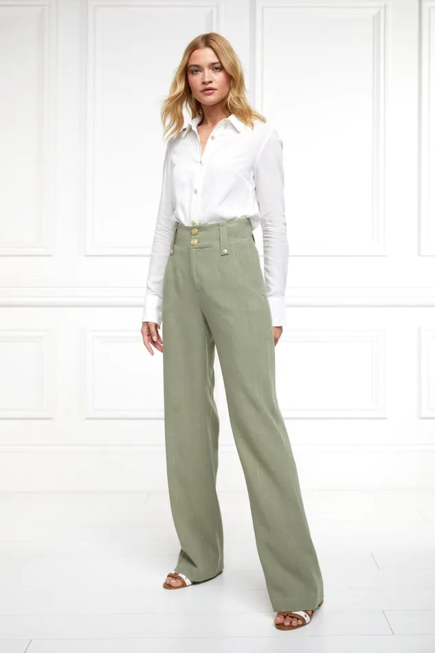 Women High Waisted Straight Trouser Sage Linen Holland Cooper Trousers Women High Waisted Straight Trouser Sage Linen Holland Cooper Trousers