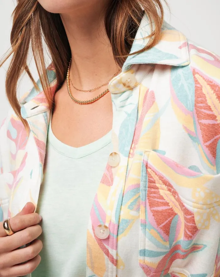 Women Jackets TravisMathew VACAY AND ROSE CLOUD FLEECE SHACKET Ivory Multi Women Jackets TravisMathew VACAY AND ROSE CLOUD FLEECE SHACKET Ivory Multi