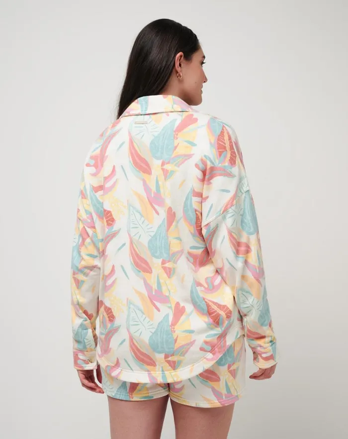 Women Jackets TravisMathew VACAY AND ROSE CLOUD FLEECE SHACKET Ivory Multi Women Jackets TravisMathew VACAY AND ROSE CLOUD FLEECE SHACKET Ivory Multi