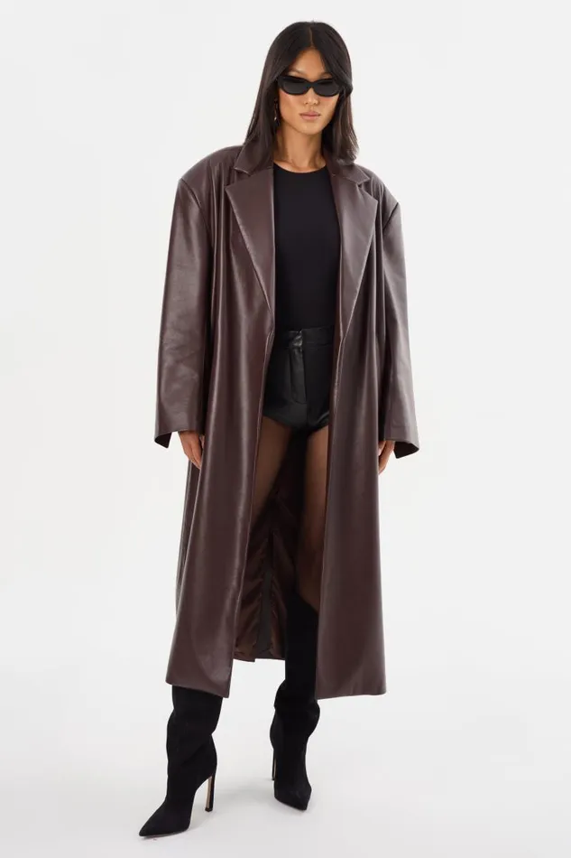 Women JANELLE Recycled Leather Coat Mahogany LAMARQUE Leather Jackets