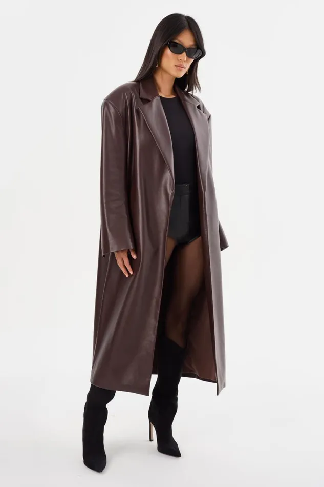 Women JANELLE Recycled Leather Coat Mahogany LAMARQUE Leather Jackets Women JANELLE Recycled Leather Coat Mahogany LAMARQUE Leather Jackets