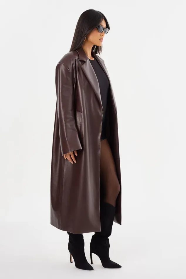 Women JANELLE Recycled Leather Coat Mahogany LAMARQUE Leather Jackets Women JANELLE Recycled Leather Coat Mahogany LAMARQUE Leather Jackets