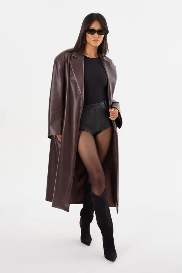 Women JANELLE Recycled Leather Coat Mahogany LAMARQUE Leather Jackets Women JANELLE Recycled Leather Coat Mahogany LAMARQUE Leather Jackets