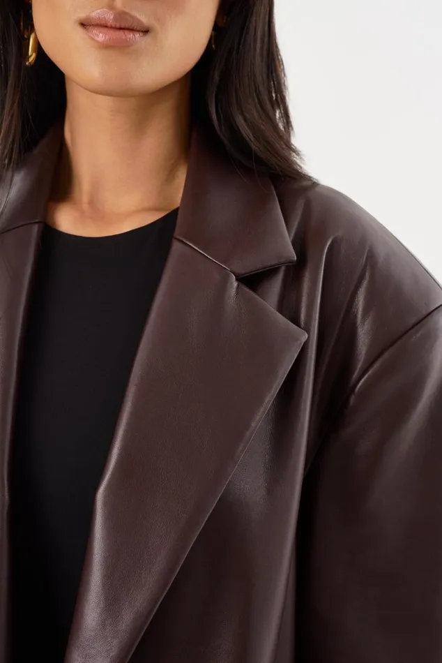 Women JANELLE Recycled Leather Coat Mahogany LAMARQUE Leather Jackets Women JANELLE Recycled Leather Coat Mahogany LAMARQUE Leather Jackets