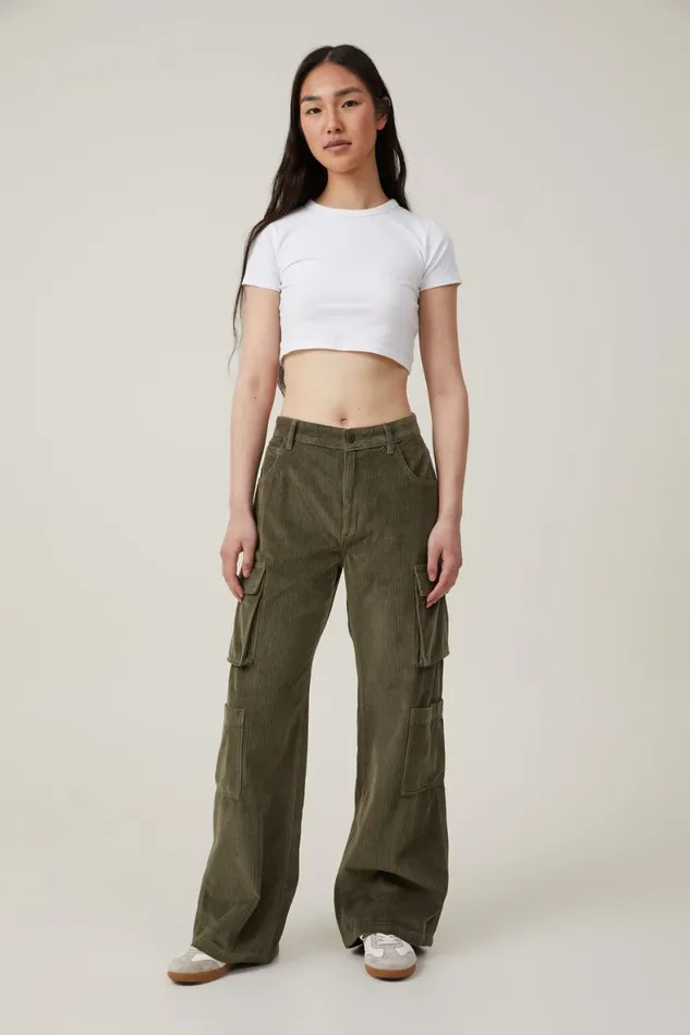 Women Jeans Cotton On Cord Cargo Wide Leg Jean Woodland