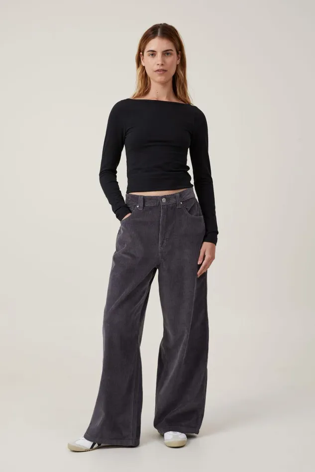 Women Jeans Cotton On Cord Super Baggy Leg Jean Graphite