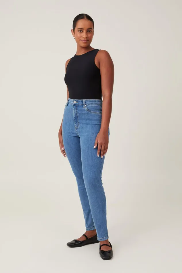 Women Jeans Cotton On Curvy High Stretch Skinny Jean Sea Blue