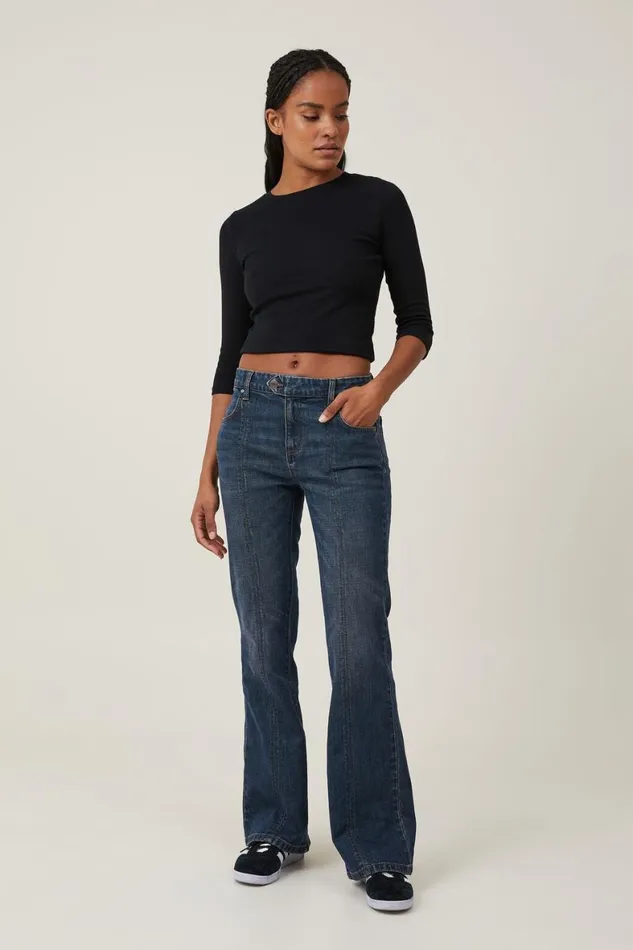 Women Jeans Cotton On Stretch Bootcut Flare Jean Mistic Blueseam Detail