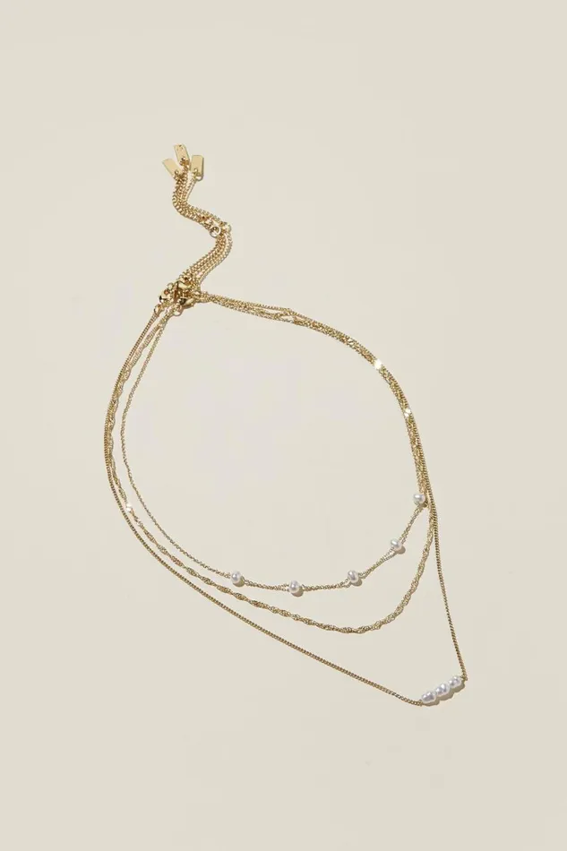 Women Jewelry Cotton On 3Pk Fine Chain Necklace Gold Plated Floating Pearl