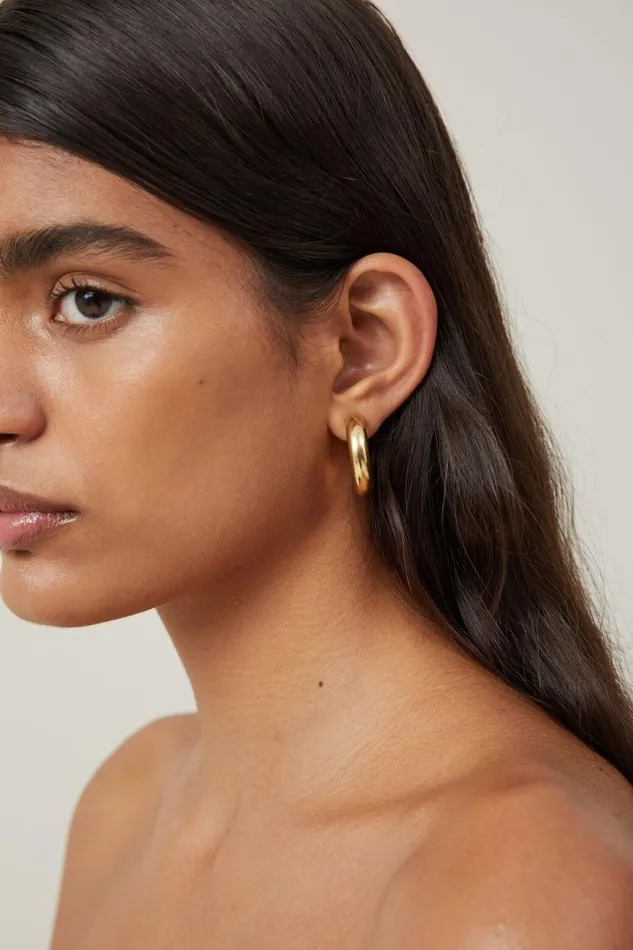 Women Jewelry Cotton On Waterproof Large Hoop Earring Gold Plated Tube