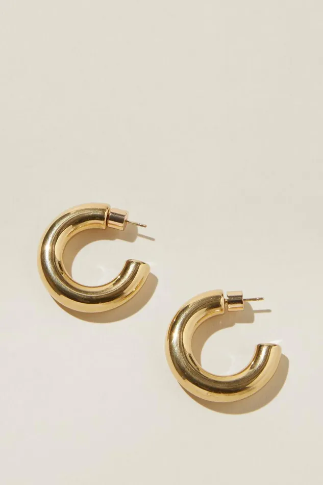 Women Jewelry Cotton On Waterproof Large Hoop Earring Gold Plated Tube