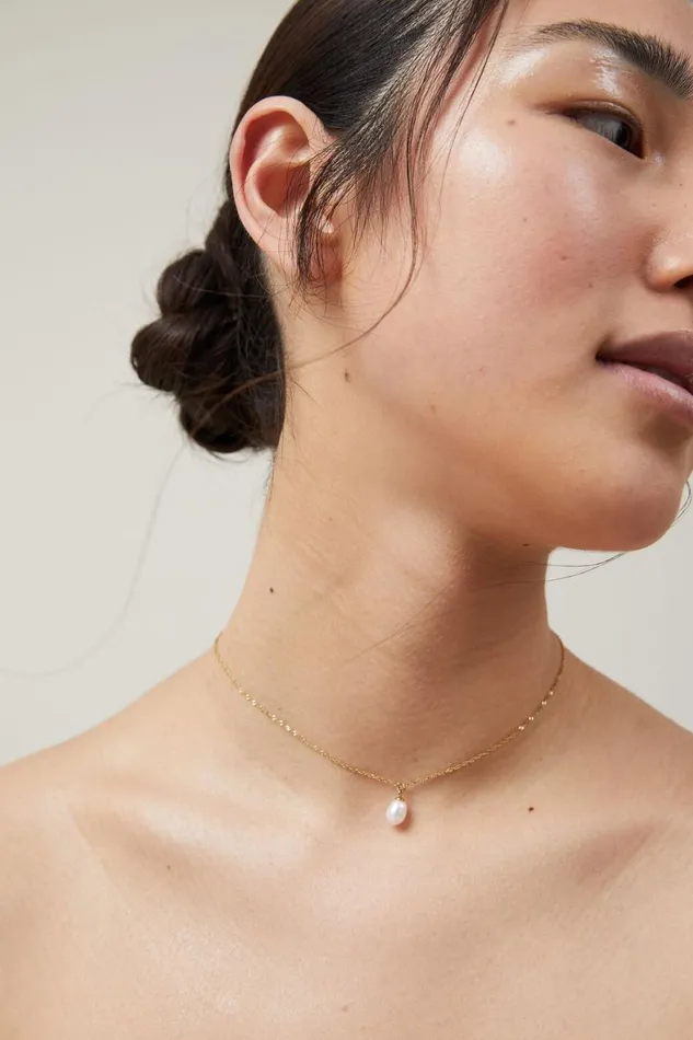 Women Jewelry Cotton On Waterproof Pendant Necklace Gold Plated Pearl Drop
