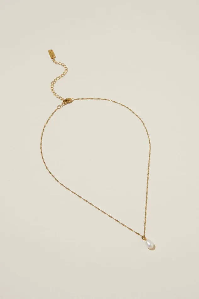 Women Jewelry Cotton On Waterproof Pendant Necklace Gold Plated Pearl Drop