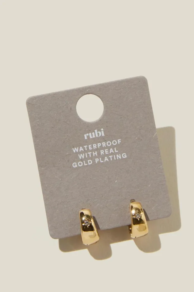 Women Jewelry Cotton On Waterproof Small Hoop Earring Gold Plated Dome